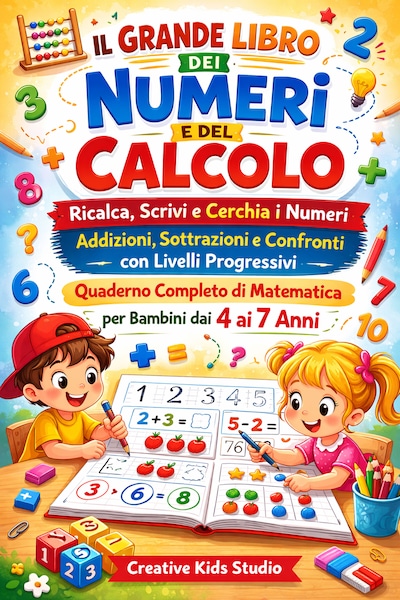Il Grande Libro dei Numeri e del Calcolo; Ricalca, Scrivi e Cerchia i Numeri Addizioni, Sottrazioni e Confronti con Livelli Progressivi Quaderno Completo di Matematica per Bambini dai 4 ai 7 Anni
